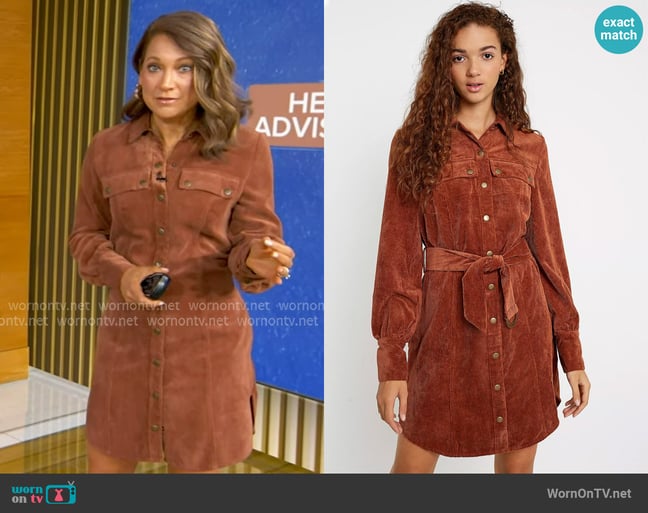 Urban Outfitters Averie Corduroy Shirtdress worn by Ginger Zee on Good Morning America Urban Outfitters Averie Corduroy Shirtdress worn by Ginger Zee on Good Morning America