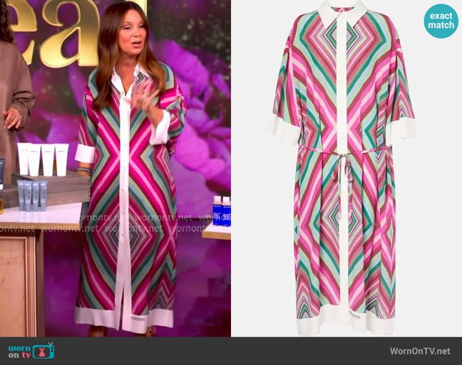 Valentino Rhombus 75 silk shirt dress worn by Gretta Monahan on The View
