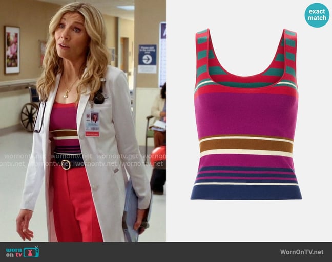 Vanessa Bruno Germana Striped Knit Tank worn by Dr. Elliot Reid (Sarah Chalke) on Scrubs Vanessa Bruno Germana Striped Knit Tank worn by Dr. Elliot Reid (Sarah Chalke) on Scrubs
