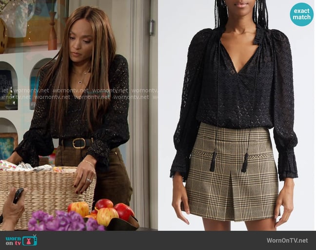 Veronica Beard Maxime Semisheer Fil Coupé Top worn by Lani Price (Sal Stowers) on Days of our Lives Veronica Beard Maxime Semisheer Fil Coupé Top worn by Lani Price (Sal Stowers) on Days of our Lives