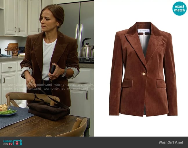 Veronica Beard Reagan Corduroy Blazer in Dark Cocoa worn by Taylor Hayes (Rebecca Budig) on The Bold and the Beautiful