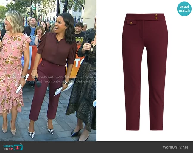 Veronica Beard Renzo Crop Pants in Dark Oxblood worn by Laura Jarrett on Today Veronica Beard Renzo Crop Pants in Dark Oxblood worn by Laura Jarrett on Today