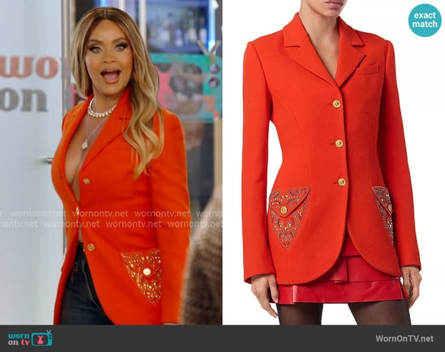 Versace Lightweight Double Wool Crepe Blazer worn by Gizelle Bryant on The Real Housewives of Potomac Versace Lightweight Double Wool Crepe Blazer worn by Gizelle Bryant on The Real Housewives of Potomac