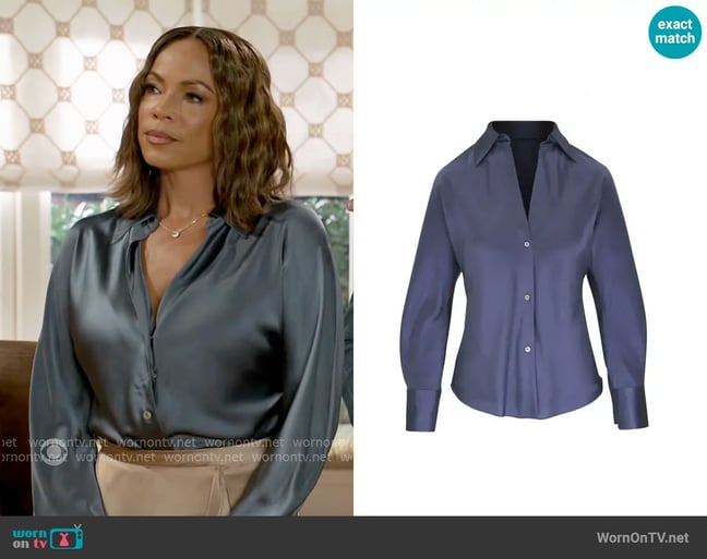 Vince Silk Shirt worn by Nicole Dupree Richardson (Daphnee Duplaix) on Beyond the Gates Vince Silk Shirt worn by Nicole Dupree Richardson (Daphnee Duplaix) on Beyond the Gates