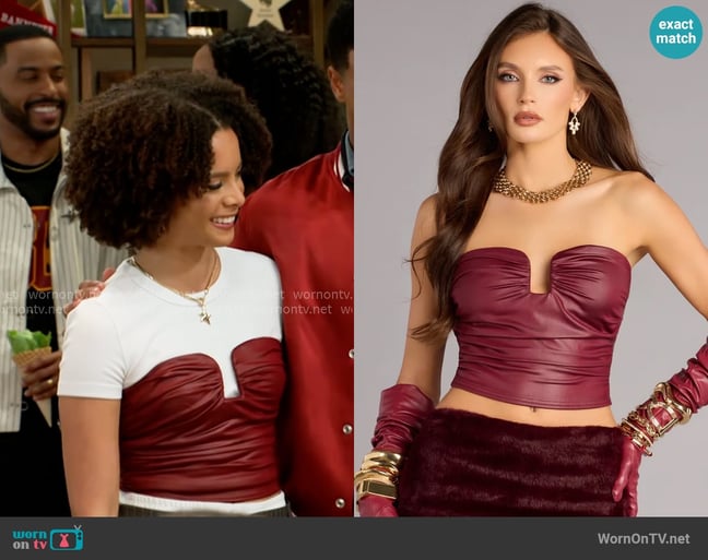 Windsor Confidence On Cue Faux Leather Tube Top worn by Deanna McBride (Angela Fairley) on Beyond the Gates Windsor Confidence On Cue Faux Leather Tube Top worn by Deanna McBride (Angela Fairley) on Beyond the Gates