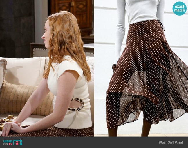 Zara Polka Dot Midi Skirt worn by Coco Spectra (Ashley Campbell) on The Young and the Restless Zara Polka Dot Midi Skirt worn by Coco Spectra (Ashley Campbell) on The Young and the Restless