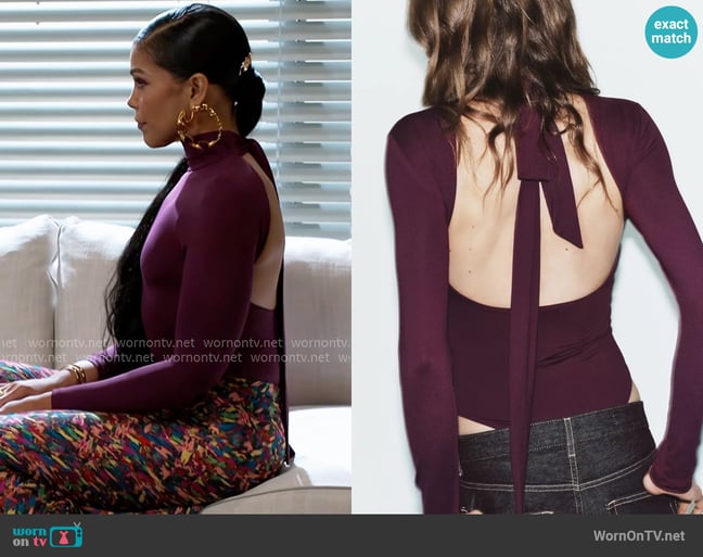 Zara Sculpted Open Back Bodysuit worn by Dani Dupree (Karla Mosley) on Beyond the Gates Zara Sculpted Open Back Bodysuit worn by Dani Dupree (Karla Mosley) on Beyond the Gates