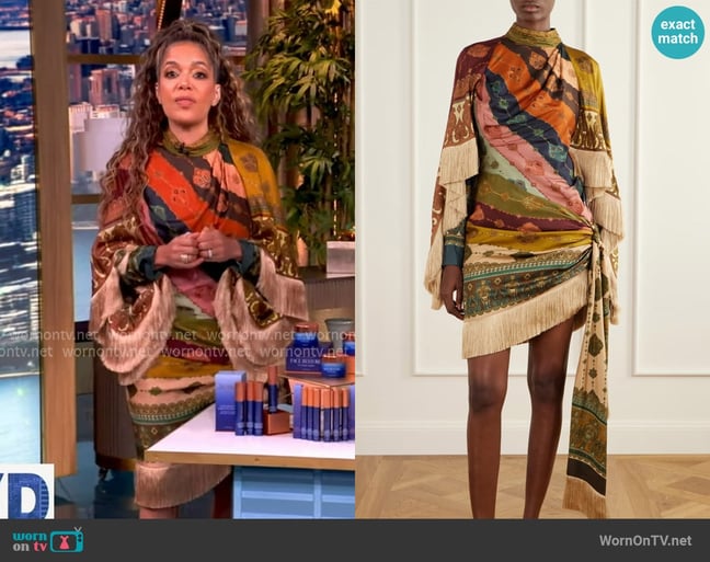 Zimmermann Valiant Silk Fringed Mini Dress worn by Sunny Hostin on The View Zimmermann Valiant Silk Fringed Mini Dress worn by Sunny Hostin on The View