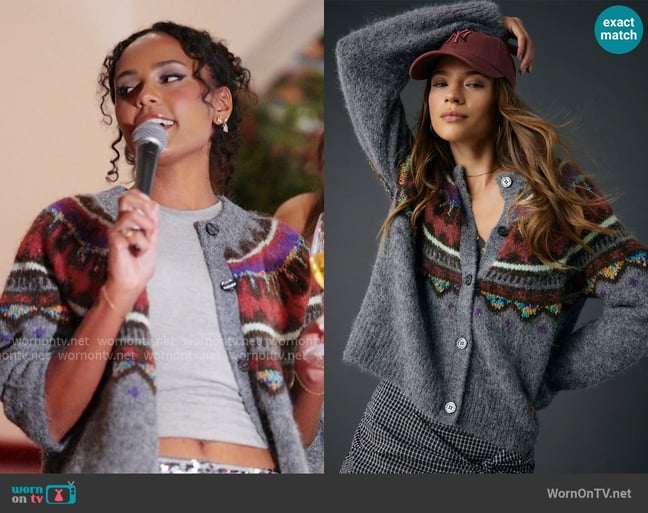 BDG Becca Fair Isle Brushed Knit Oversized Cardigan worn by Ava Dash on Next Gen NYC