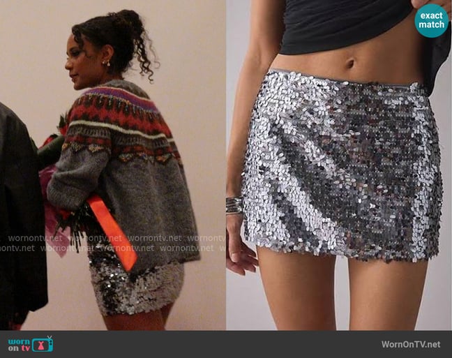 Urban Outfitters Olivia Paillette Sequin Mini Skirt worn by Ava Dash on Next Gen NYC