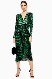 green zebra ruched dress at Topshop