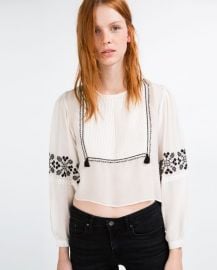 Flowing Shirt with Bib Front Embroidery at Zara