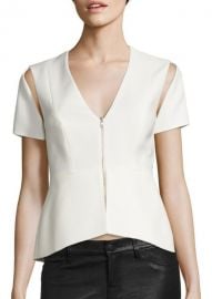 BCBGMAXAZRIA Zip V-Neck Cold Shoulder Top at Saks Off 5th