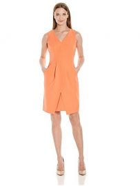 Donna Crepe Dress w Tie Detail At Waist and Overlapping Skirt at Amazon