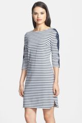  Lace Detail Stripe Ponte Knit Shirttail Dress at Nordstrom