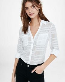  Slim Fit Sheer White Plaid Portofino Shirt at Express