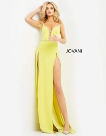 06557  Yellow Embellished Neckline Prom Dress at Jovani