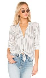 1  STATE Buttondown Tie Front Blouse in White Swan Stripe from Revolve com at Revolve