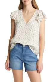 1.STATE Floral Print Flutter Sleeve Blouse in Soft Rosettes Size Xx-Small at Nordstrom