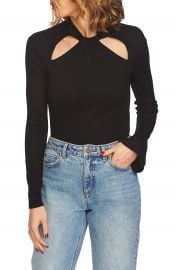 1 STATE Twist Neck Cutout Detail Rib Knit Top at Nordstrom