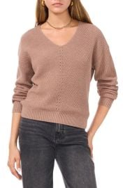 1 State Diagonal Rib V Neck Sweater in Taupe at Nordstrom Rack