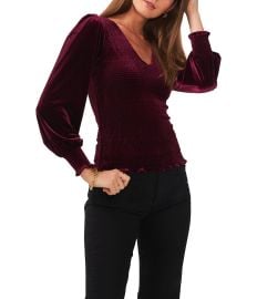 1 State Long Sleeve V-Neck Smocked Velvet Top Dillardx27s at Dillards