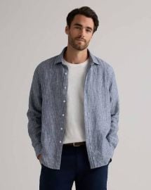 100 European Linen Long Sleeve Shirt in Chambray Stripe at Quince