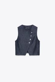 100 Linen Double Breasted Vest at Zara