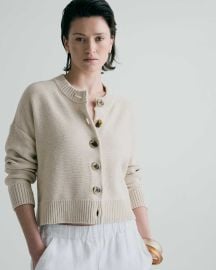 100 Organic Cotton Cropped Cardigan in Speckled Beige at Quince