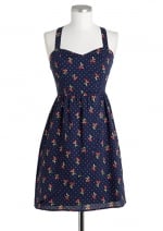 Navy blue cherry print dress at Delias