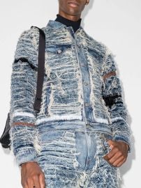 1017 Alyx 9sm x Blackmeans shredded denim jacket at Farfetch