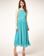 Cute turquoise polka dot midi dress at Asos