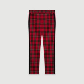 119PANTYA VELVET PIPED PLAID PANTS at Maje