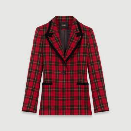 119VANTY Velvet piped plaid jacket at Maje