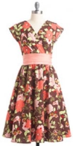 Brown and orange floral dress at Modcloth