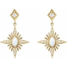 14K Yellow Natural White Opal amp 16 CTW Natural Diamond Celestial Earrings  302 Fine Jewelry at 302 Fine Jewelry