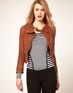 Karen Millen tan leather jacket at Asos