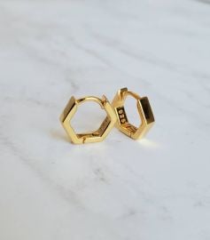 18K Gold Vermeil Hexagon Huggie Earrings - at Etsy