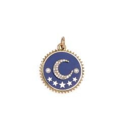 18K Yellow Gold Blue Crescent Medium Medallion with Diamond FoundRae at FoundRae