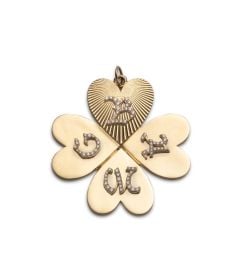 18K Yellow Gold Custom Heart Clover Personalized Initial Medallion with Diamond FoundRae at FoundRae