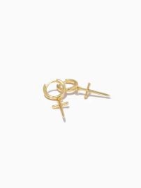 18k Gold Cross Vermeil Dangle Huggie Earrings at Uncommon James