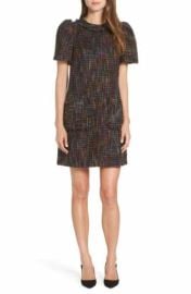 1901 Nordstrom Black Multi Puff Sleeve Tweed Fringe Front Pocket Shift Dress 16 eBay at eBay