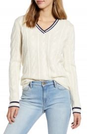 1901 V-Neck Wool  amp  Cashmere Cable Sweater   Nordstrom at Nordstrom