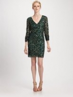 Longsleeve green sequin dress at Saks Fifth Avenue