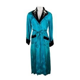 194039s Turqouise Silk Jacquard Robe with Black Velvet Details RefindStyle at Refind Syle