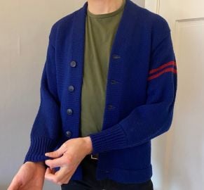 1950s Knit Varsity Letterman Cardigan Royal Blue Red - at Etsy