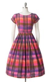 1950s Medallion Plaid Cotton Dress small Birthday Life Vintage at Birthday Life Vintage