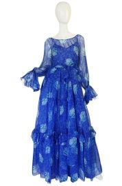 1970s Blue Tiered Floral Silk Chiffon Oscar de la Renta Dress ndash at Shrimpton Couture