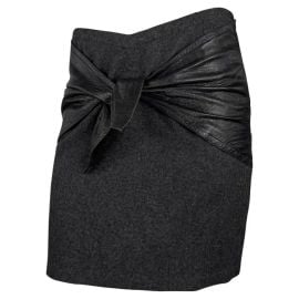 1980s Gianni Versace Embossed Black Leather Tie Front Grey Wool Mini Skirt at 1stDibs at 1st Dibs