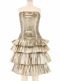 1980s Victor Costa Gold Lame Strapless Dress at Arcade